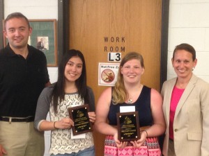 2015 Scholarship Winners Vanessa Restrepo and Brittany Couch (pictured with John Mastronardi's children: Michael and Alexis Mastronardi)